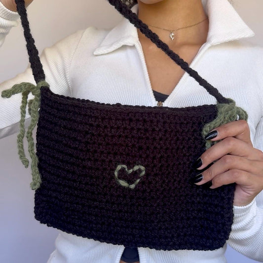 Black & Green Crochet Shoulder Bag
