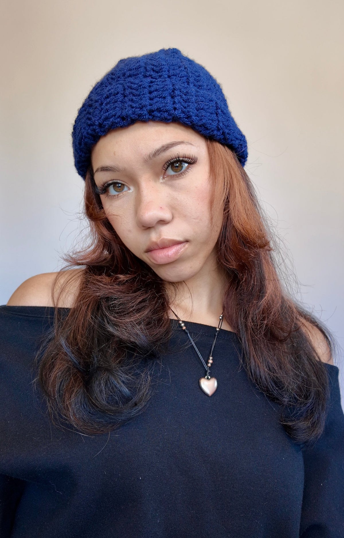NAVY BLUE CROCHET BEANIE