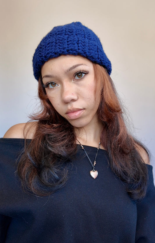 NAVY BLUE CROCHET BEANIE
