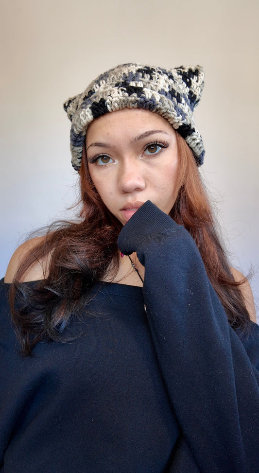 GREY SPECKLED CAT EAR BEANIE