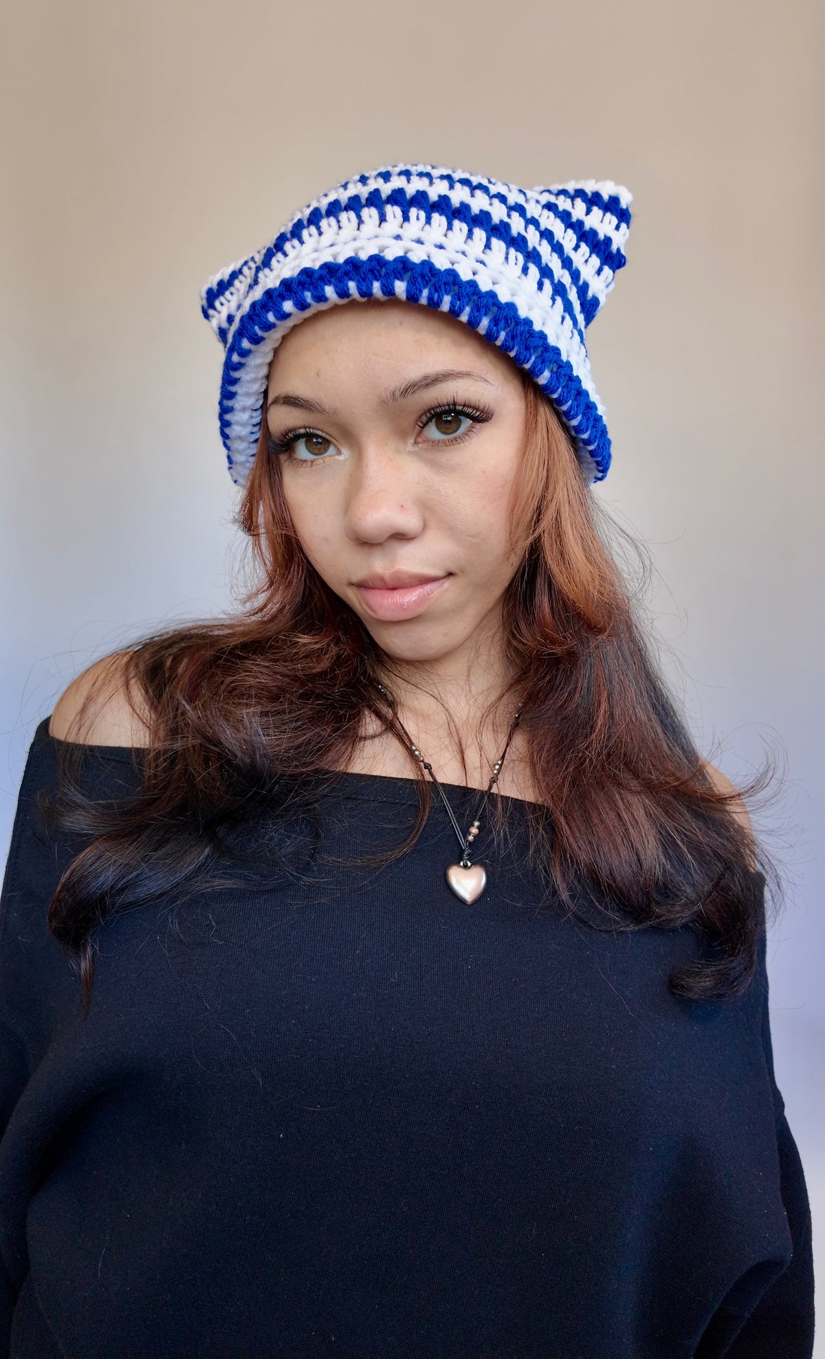 BLUE STRIPED CAT EAR BEANIE