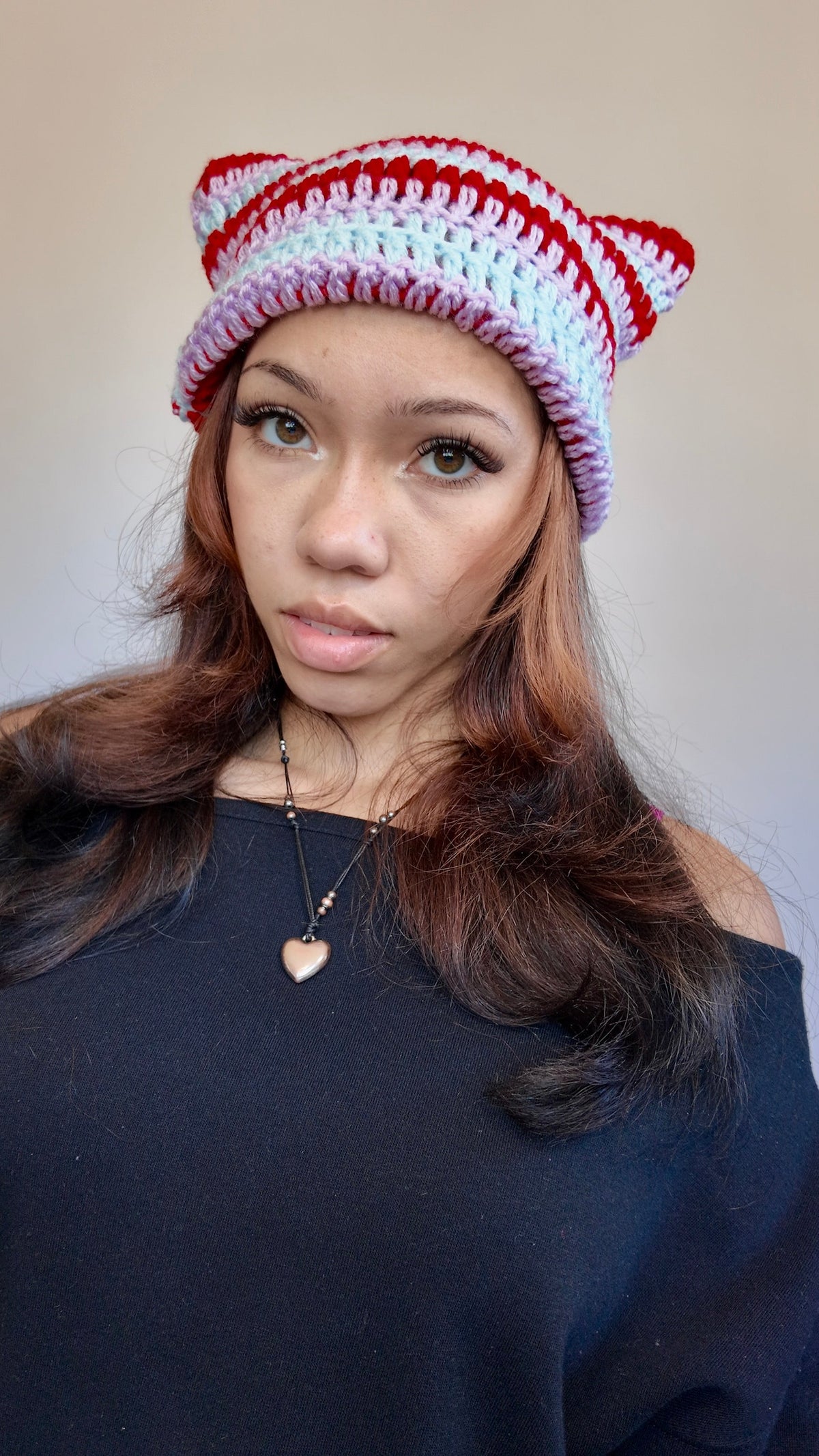 LILAC STRIPED CAT EAR BEANIE