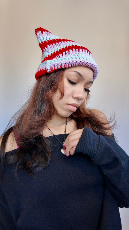 LILAC STRIPED CAT EAR BEANIE