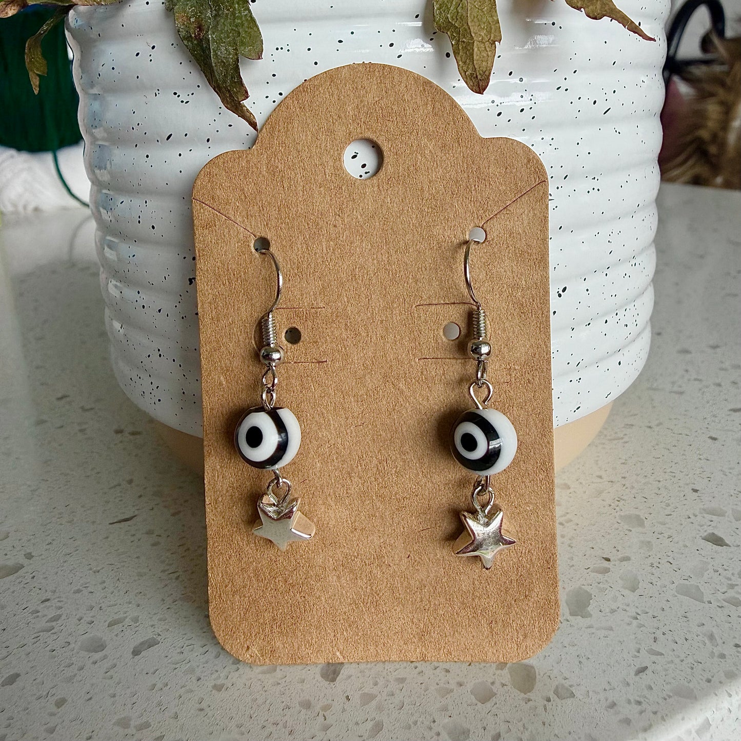 Silver Evil Eye Star Earrings