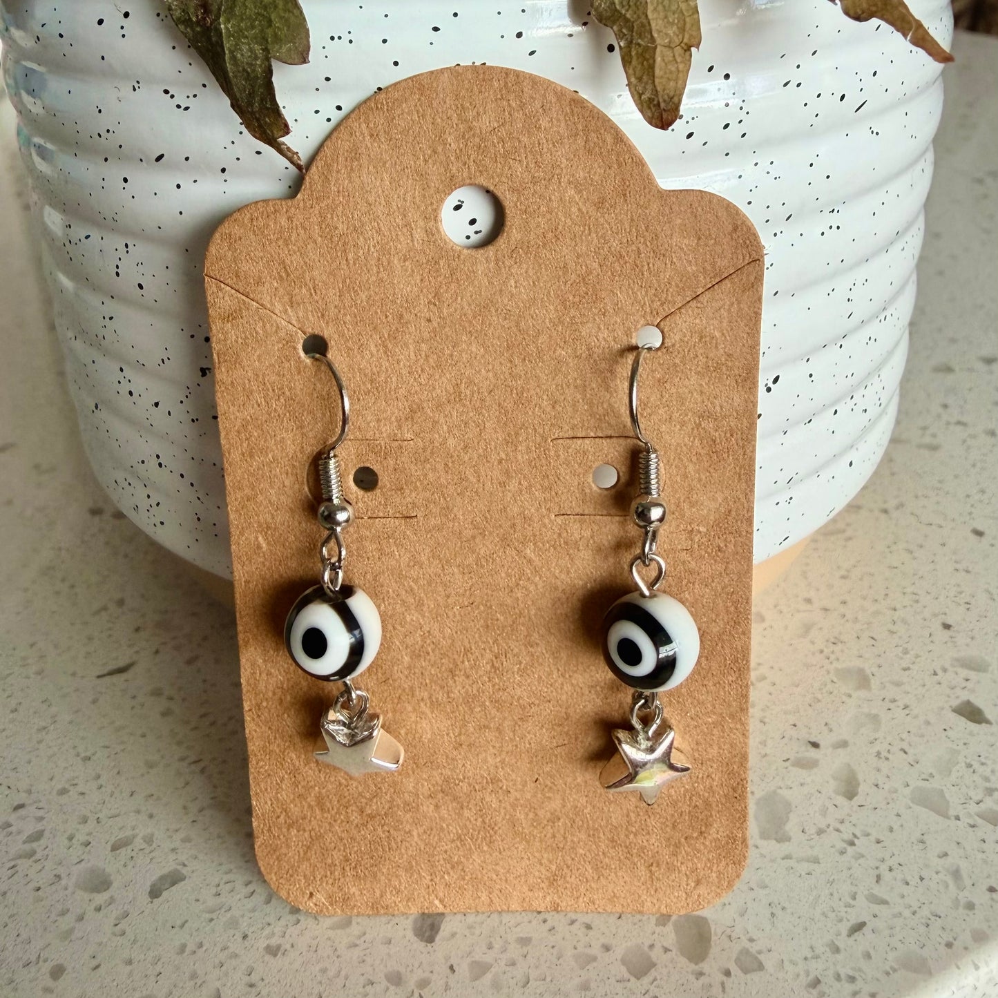 Silver Evil Eye Star Earrings