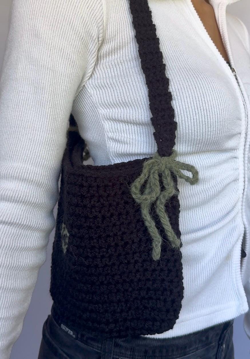 Black & Green Crochet Shoulder Bag