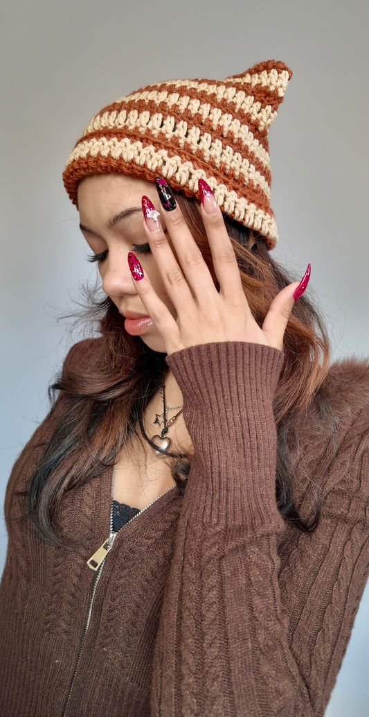 PUMPKIN STRIPED CAT EAR BEANIE