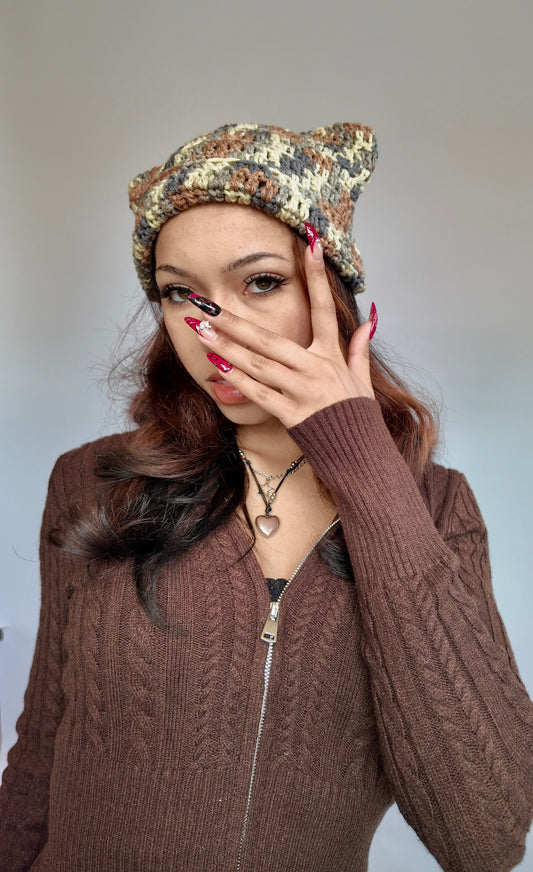 TAN SPECKLED CAT EAR BEANIE