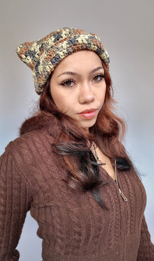 TAN SPECKLED CAT EAR BEANIE