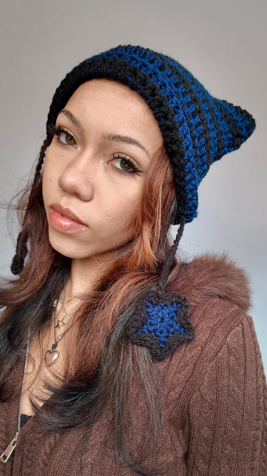 BLUE STAR CAT EAR BEANIE