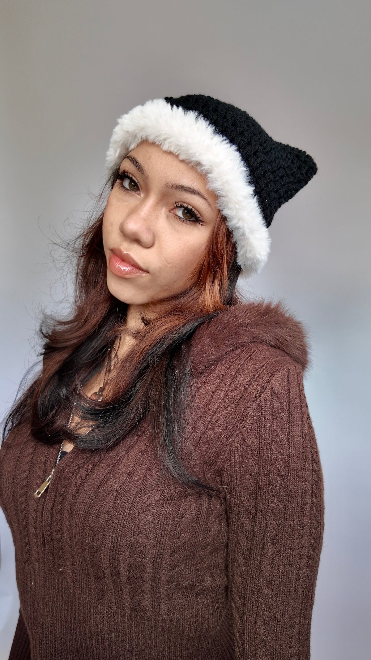 BLACK FUR CAT EAR BEANIE