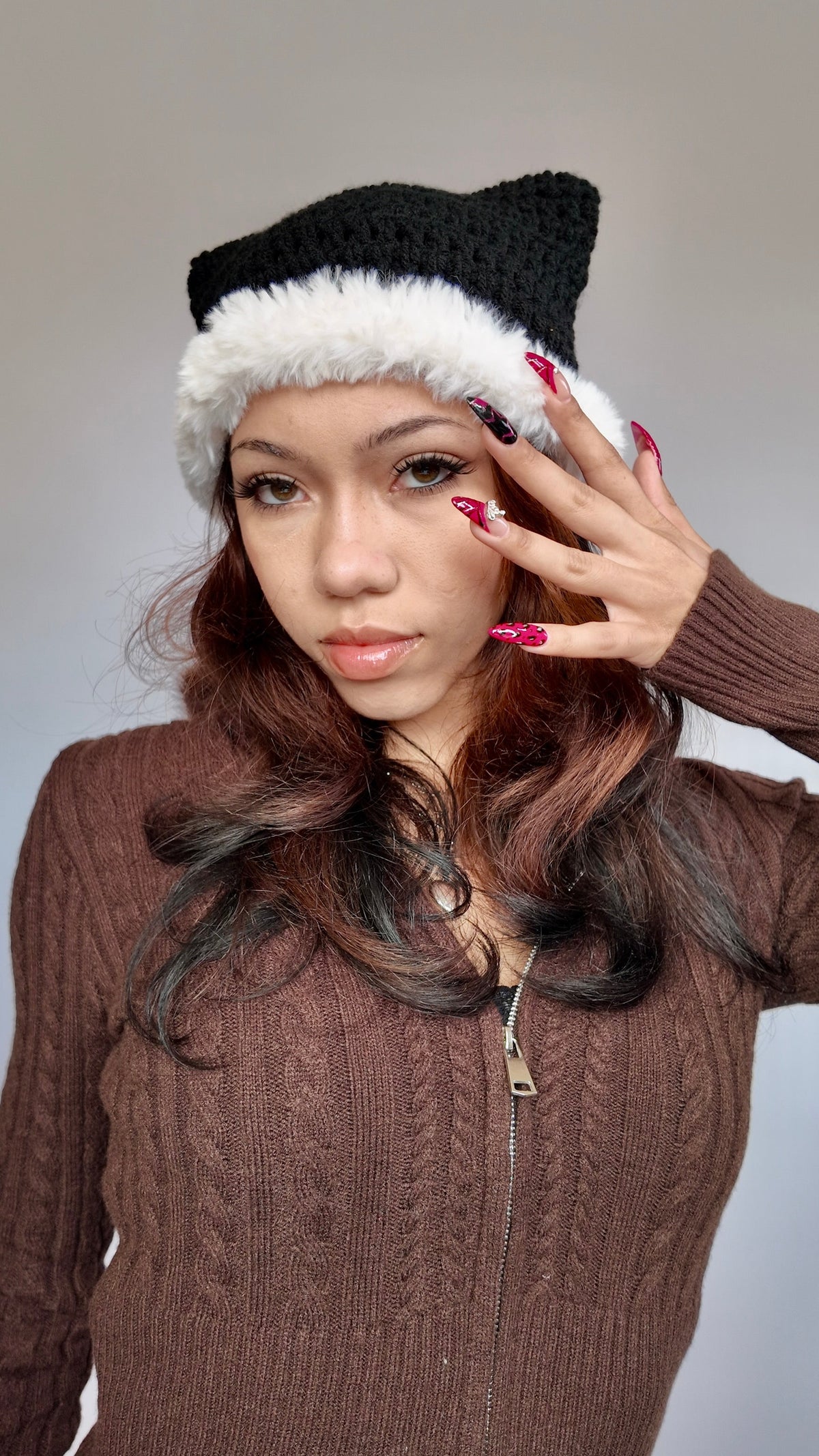 BLACK FUR CAT EAR BEANIE