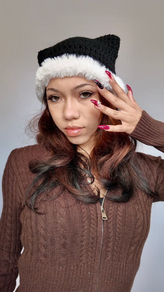 BLACK FUR CAT EAR BEANIE