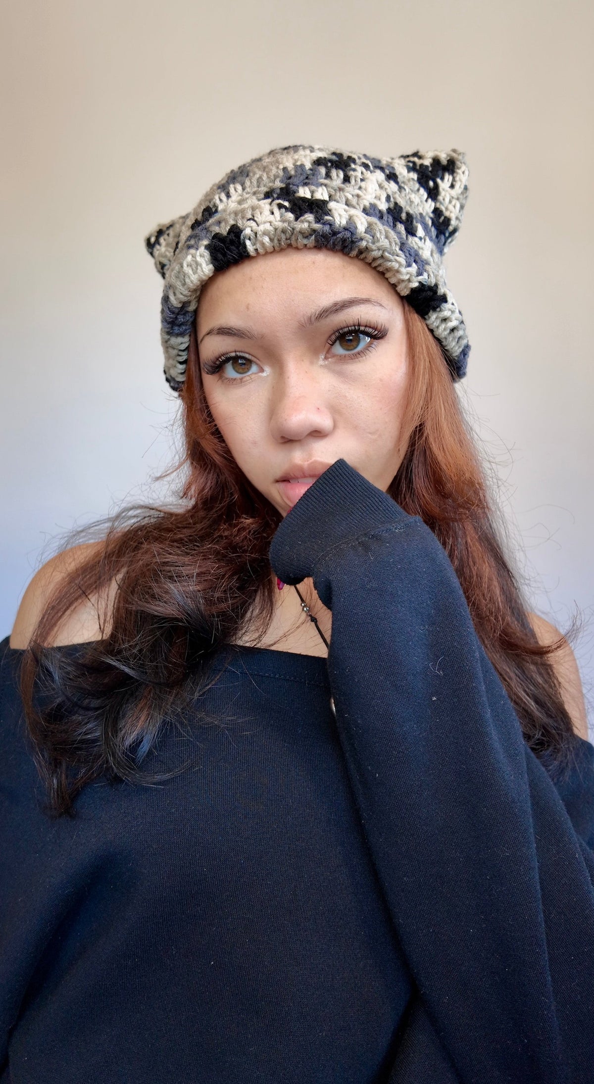 GREY SPECKLED CAT EAR BEANIE