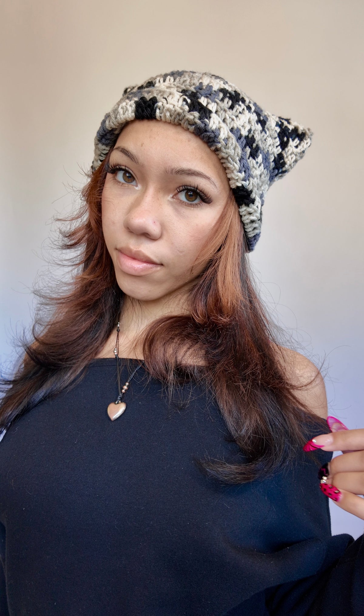 GREY SPECKLED CAT EAR BEANIE