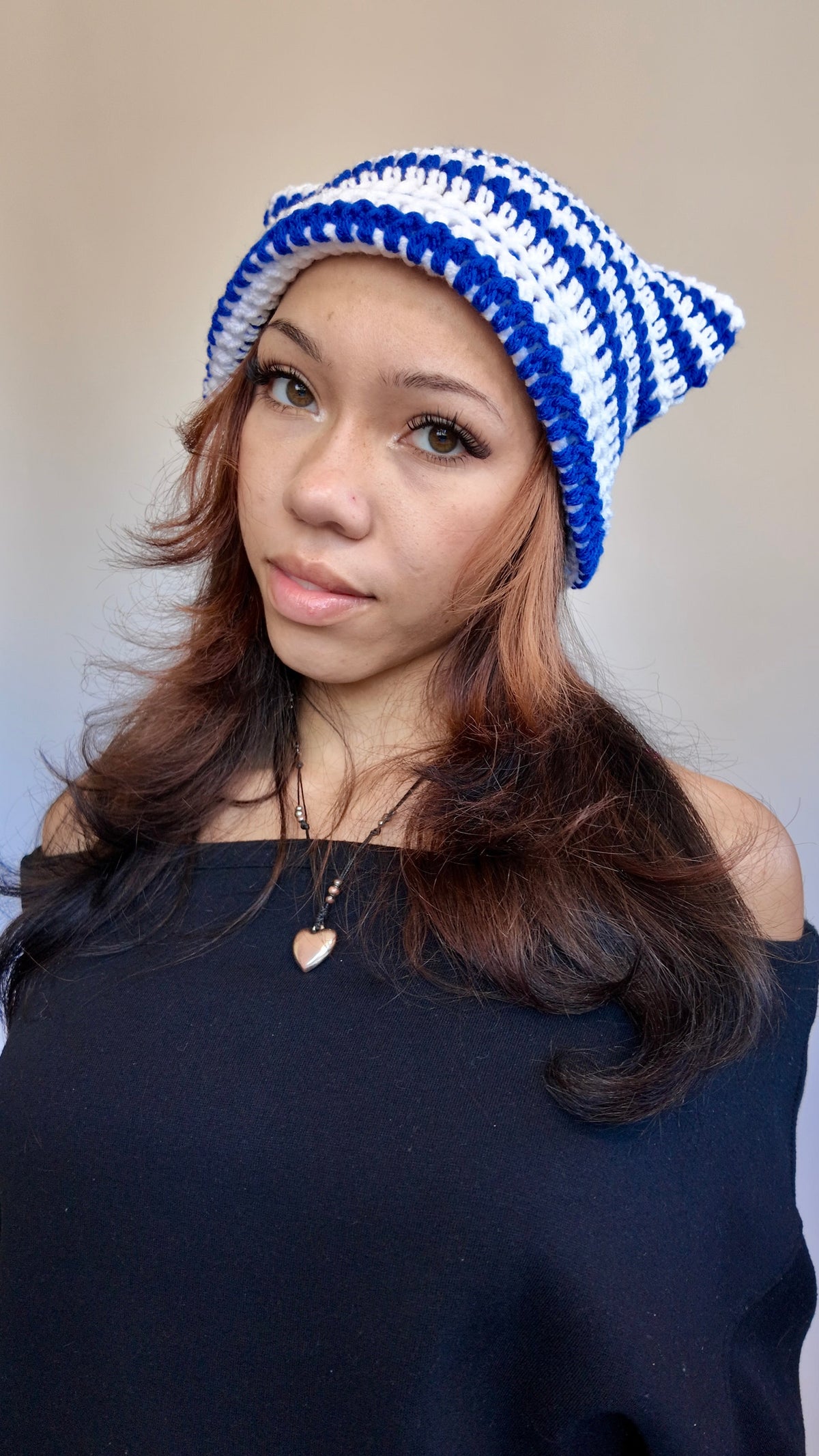 BLUE STRIPED CAT EAR BEANIE
