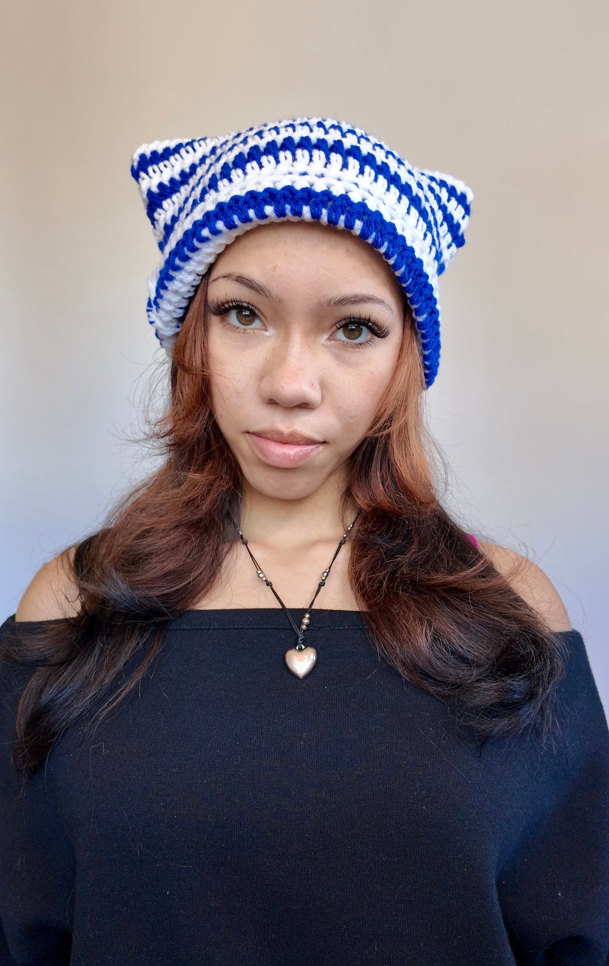 BLUE STRIPED CAT EAR BEANIE