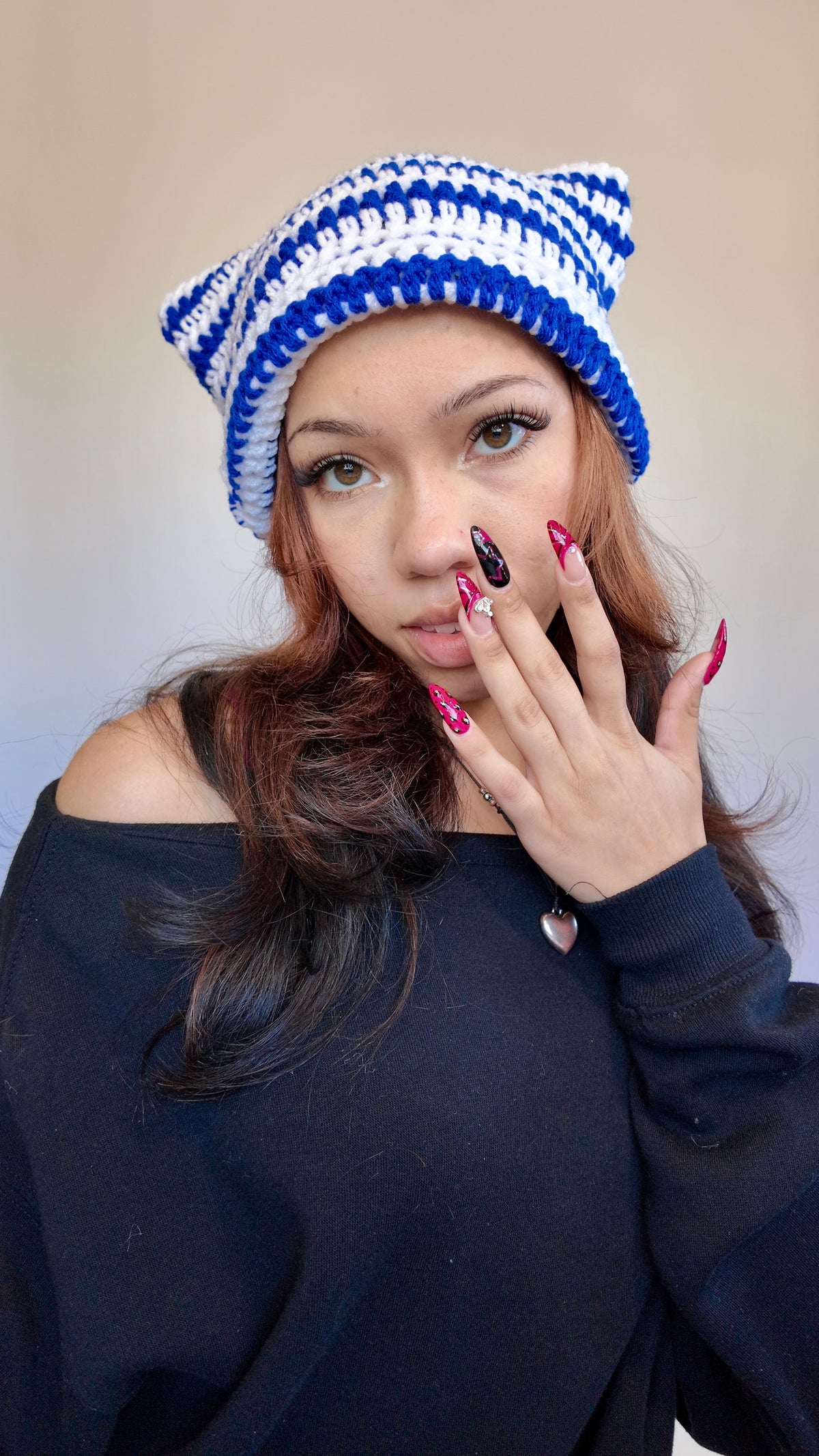 BLUE STRIPED CAT EAR BEANIE