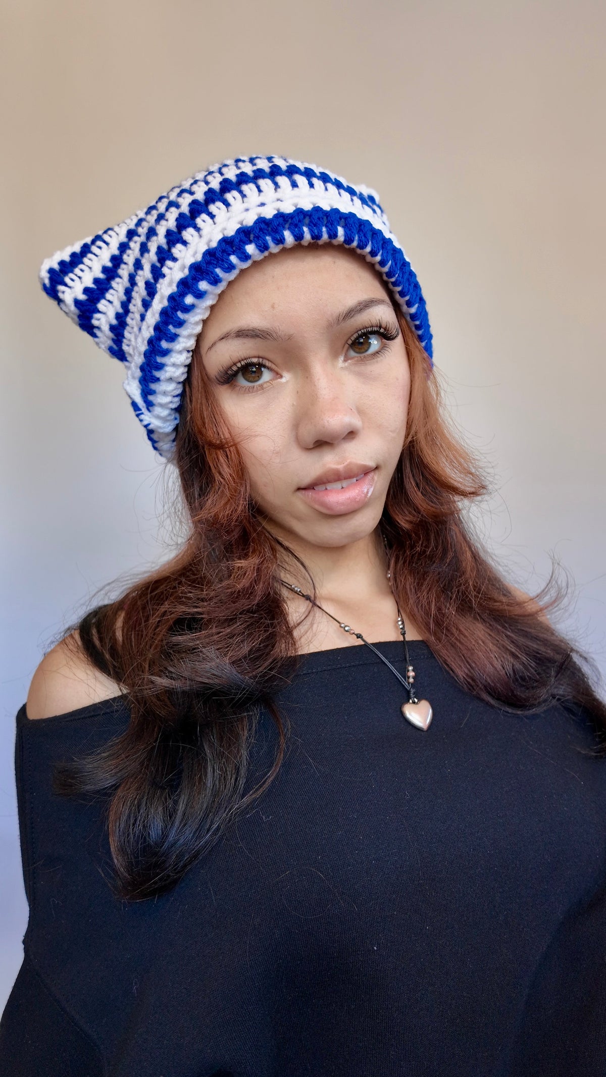 BLUE STRIPED CAT EAR BEANIE