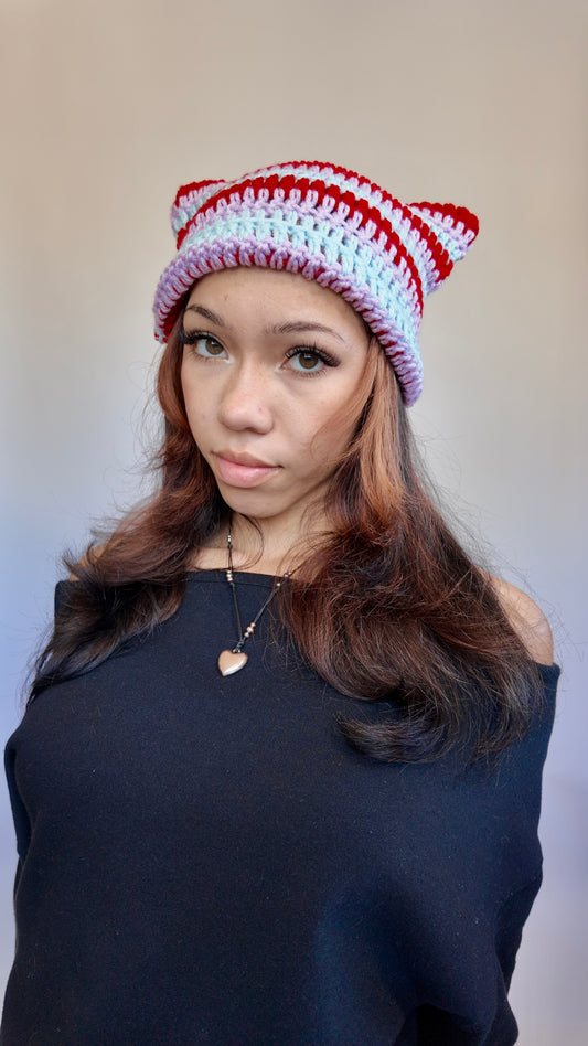 LILAC STRIPED CAT EAR BEANIE