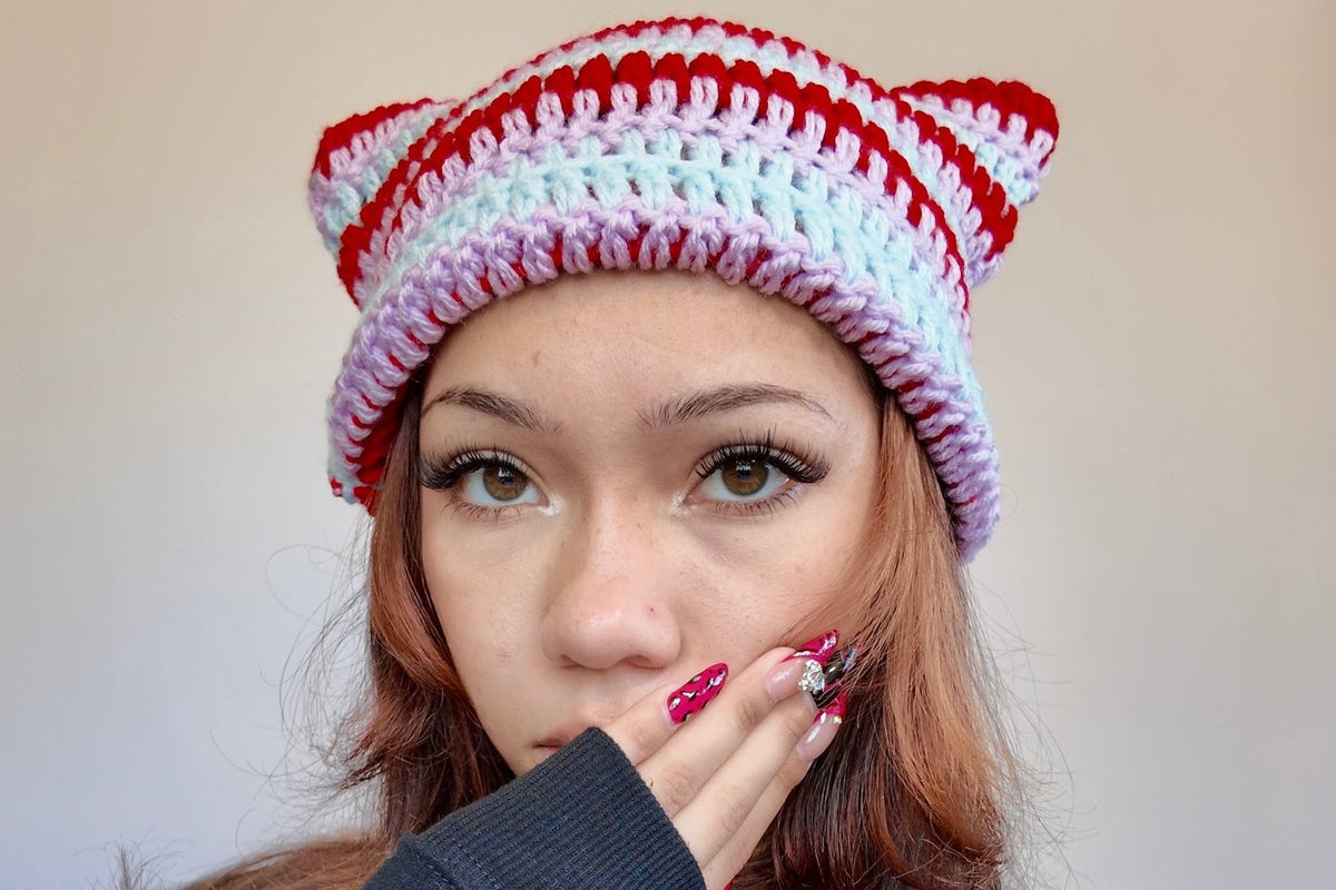 LILAC STRIPED CAT EAR BEANIE