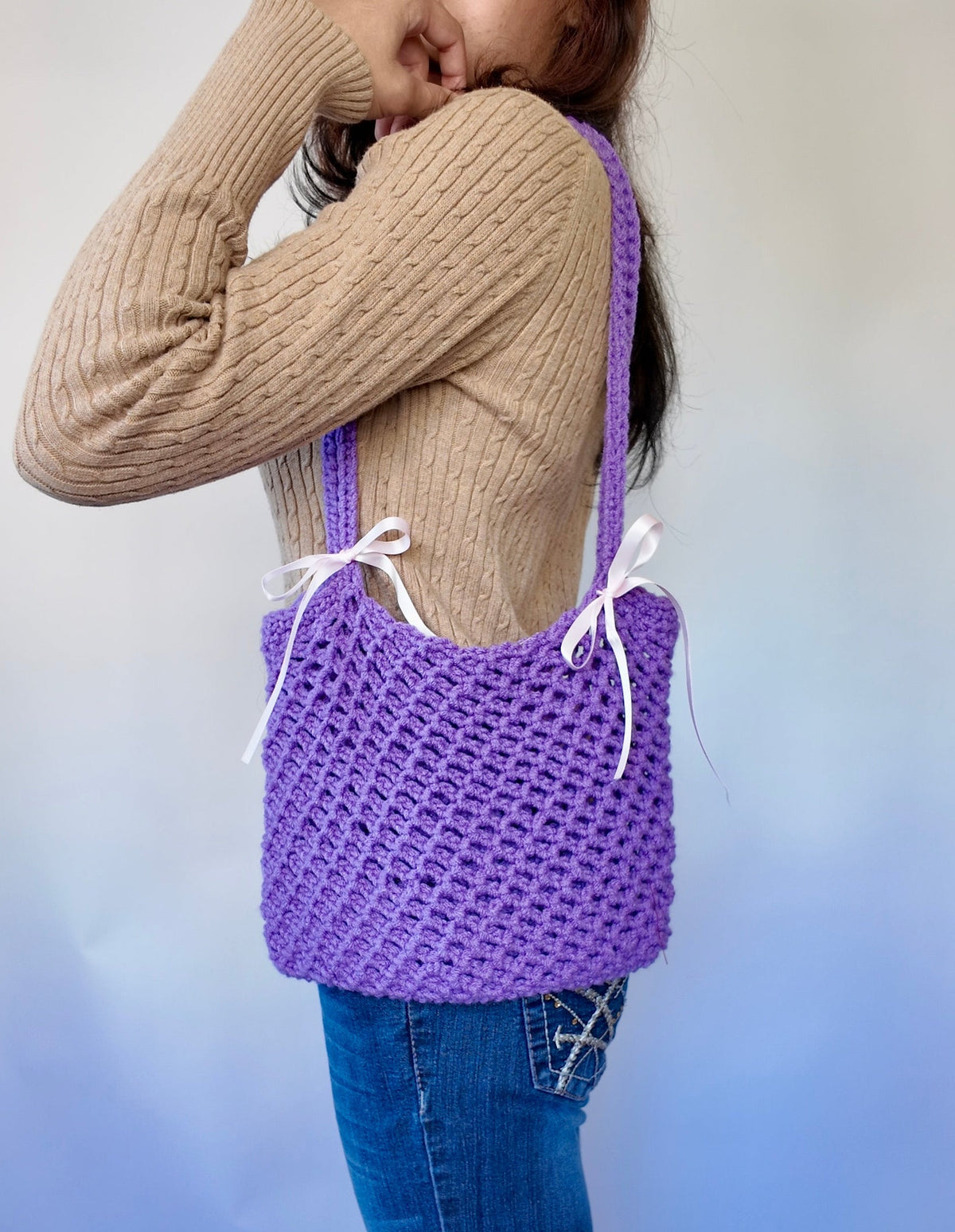LAVENDER CROCHET TOTE BAG